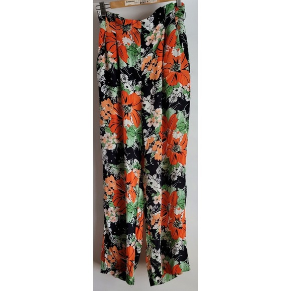 Zara Basic Pants - Zara Basic Floral Pants Women Size S Black Orange Green Wide Leg Trousers
